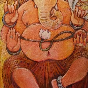 Dedication , Mixed med Ganesha painting