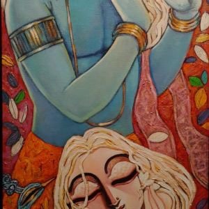 SILENT LOVE, Mix Med Radha-Krishn painting