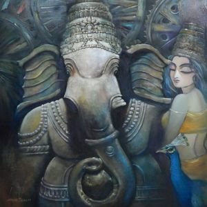 VINAYAKA - II, Mix Med on Canvas Ganesha Painting